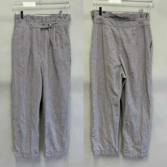 Topshop houndstooth paperbag pleated trouser ankle pants, tapered leg size 8 - Picture 12 of 14